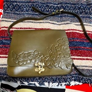 Patricia Nash olive green leather crossbody tooled